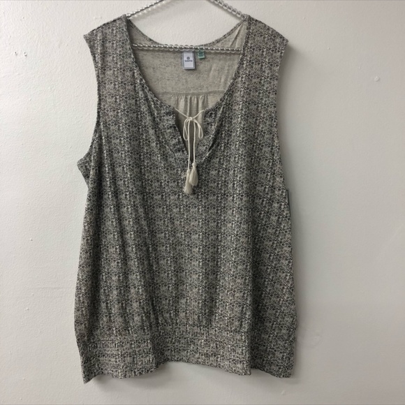 SUSINA Novelty Knit Linen Blend Tank with Mosaic fan print in Plus Size 0X - Picture 7 of 8
